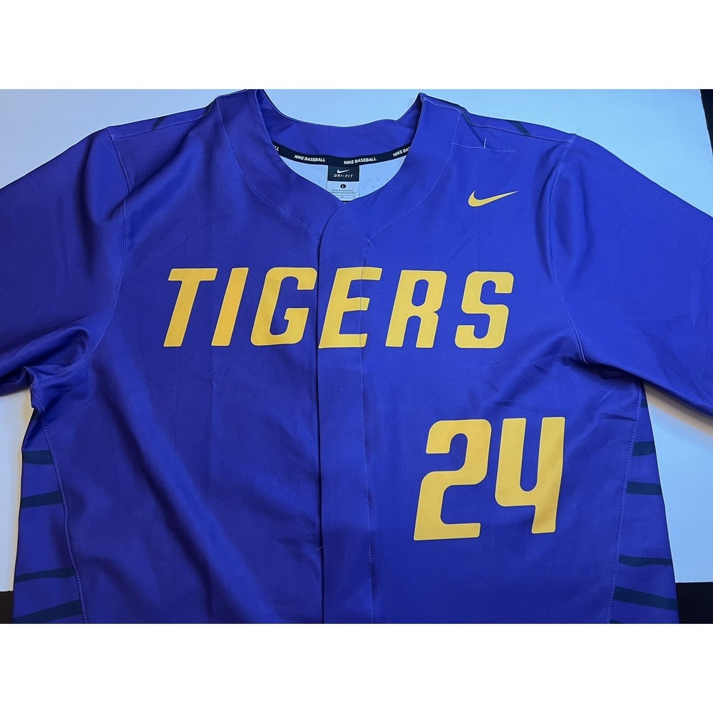 LSU Tigers Baseball Jersey Nike Dry Fit Large NWT Purple Yellow SEC‎ NCAA - Picture 7 of 8